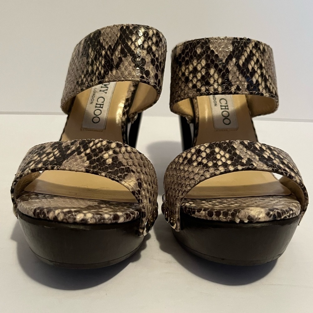 Jimmy Choo Snakeskin Python Slides Sandal Wooden … - image 4